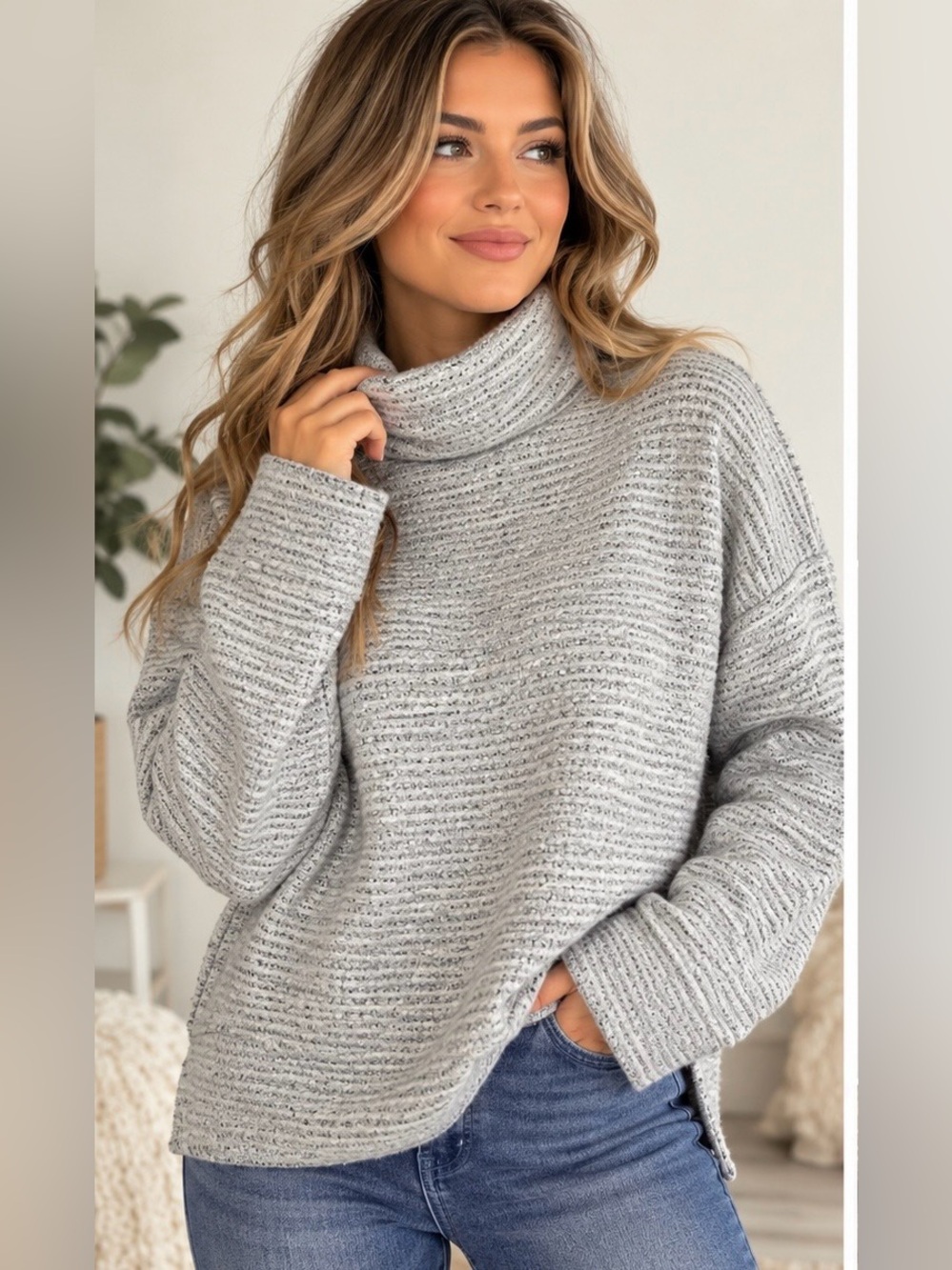 Calia Gray Turtleneck Sweater Size Medium Cozy Soft Knit